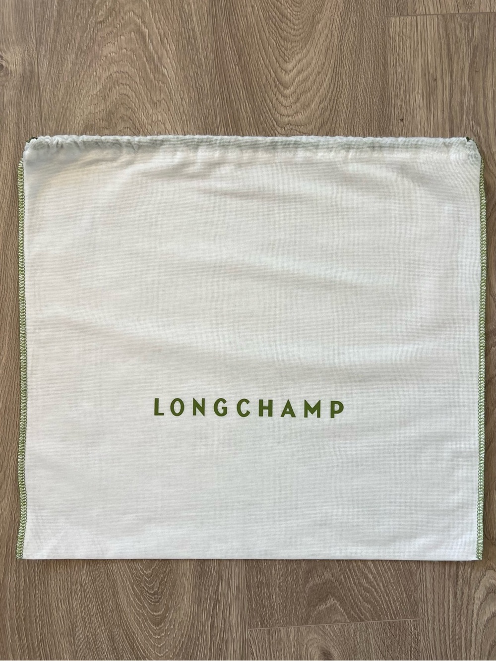 Longchamp White Dust Bag with Green Logo
